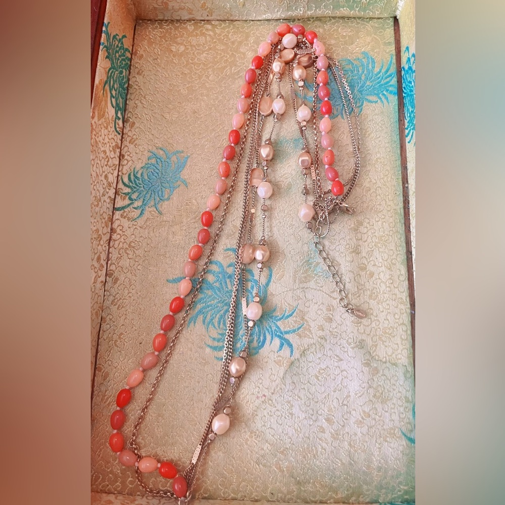Vintage Monet Strand CORAL COLOR Beaded Necklace CHOKER STYLE